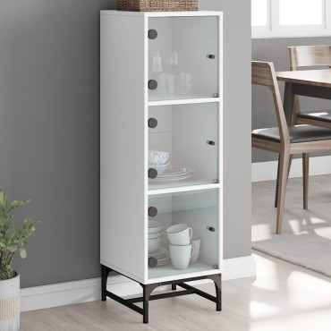 vidaXL Ντουλάπι Λευκό 35x37x120cm με Γυάλινες Πόρτες 1 τεμ.