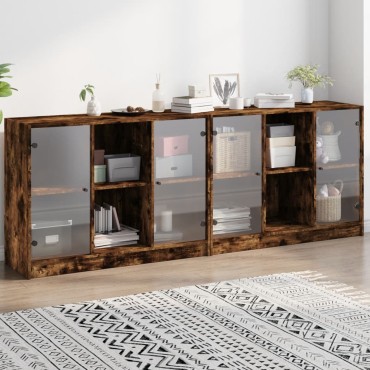 vidaXL Βιβλιοθήκη με Πόρτες Καφέ Δρυς 204x37x75cm Επεξ. Ξύλο 1 τεμ.