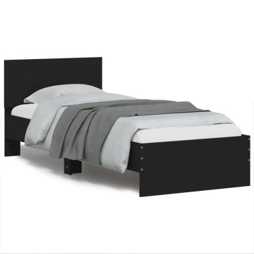 vidaXL Πλαίσιο Κρεβατιού με Κεφαλάρι Μαύρο 90x190cm Επεξ. Ξύλο 1 τεμ. - Μονό