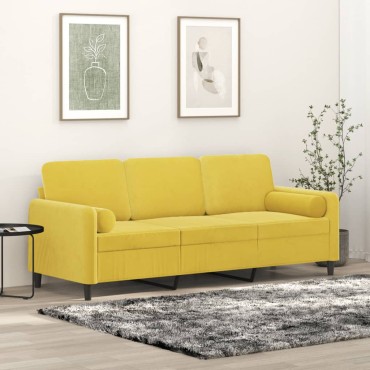 vidaXL Καναπές Τριθέσιος Κίτρινο Βελούδινος με Μαξιλάρια 198x77x80cm 1 τεμ.