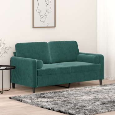 vidaXL Καναπές Διθέσιος Σκούρο Πράσινο Βελούδινος με Μαξιλάρια 158x77x80cm 1 τεμ.