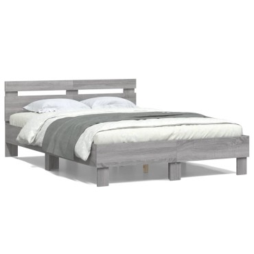 vidaXL Πλαίσιο Κρεβατιού με Κεφαλάρι Γκρι sonoma 120x190εκ. Επεξ. Ξύλο