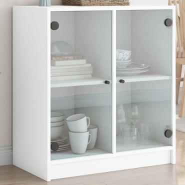 vidaXL Βοηθητικό Ντουλάπι Λευκό 68x37x75,5cm με Γυάλινες Πόρτες 1 τεμ.