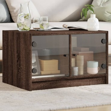 vidaXL Τραπεζάκι Σαλονιού Καφέ Δρυς 68x50x42cm με Γυάλινες Πόρτες 1 τεμ.