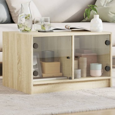 vidaXL Τραπεζάκι Σαλονιού Sonoma Δρυς 68x50x42cm με Γυάλινες Πόρτες 1 τεμ.