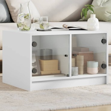 vidaXL Τραπεζάκι Σαλονιού Λευκό 68x50x42cm με Γυάλινες Πόρτες 1 τεμ.