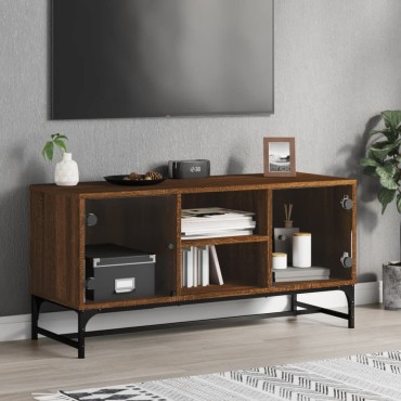 vidaXL Έπιπλο Τηλεόρασης Καφέ Δρυς 102x37x50cm Γυάλινες Πόρτες