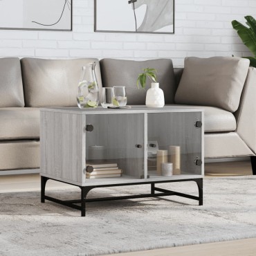 vidaXL Τραπεζάκι Σαλονιού Sonoma Γκρι 68,5x50x50cm με Γυάλινες Πόρτες 1 τεμ.