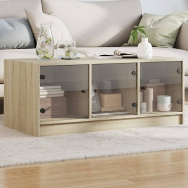 vidaXL Τραπεζάκι Σαλονιού Sonoma Δρυς 102x50x42cm με Γυάλινες Πόρτες 1 τεμ.