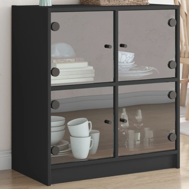 vidaXL Βοηθητικό Ντουλάπι Μαύρο 68x37x75,5cm με Γυάλινες Πόρτες 1 τεμ.