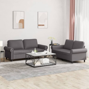 vidaXL Πολυθρόνες Σετ 2 τεμ. Γκρι Συνθετικό Δέρμα με Μαξιλάρια 152x77x80cm  Διθέσιος