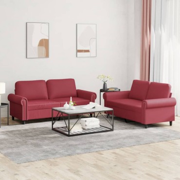 vidaXL Σαλόνι Σετ 2 τεμ. Μπορντό Συνθετικό Δέρμα με Μαξιλάρια 152x77x80cm  Διθέσιος