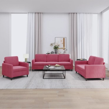 vidaXL Σετ Σαλονιού 3 τεμ. Μπορντό από Βελούδο 78x77x80cm  Διθέσιος Τριθέσιος