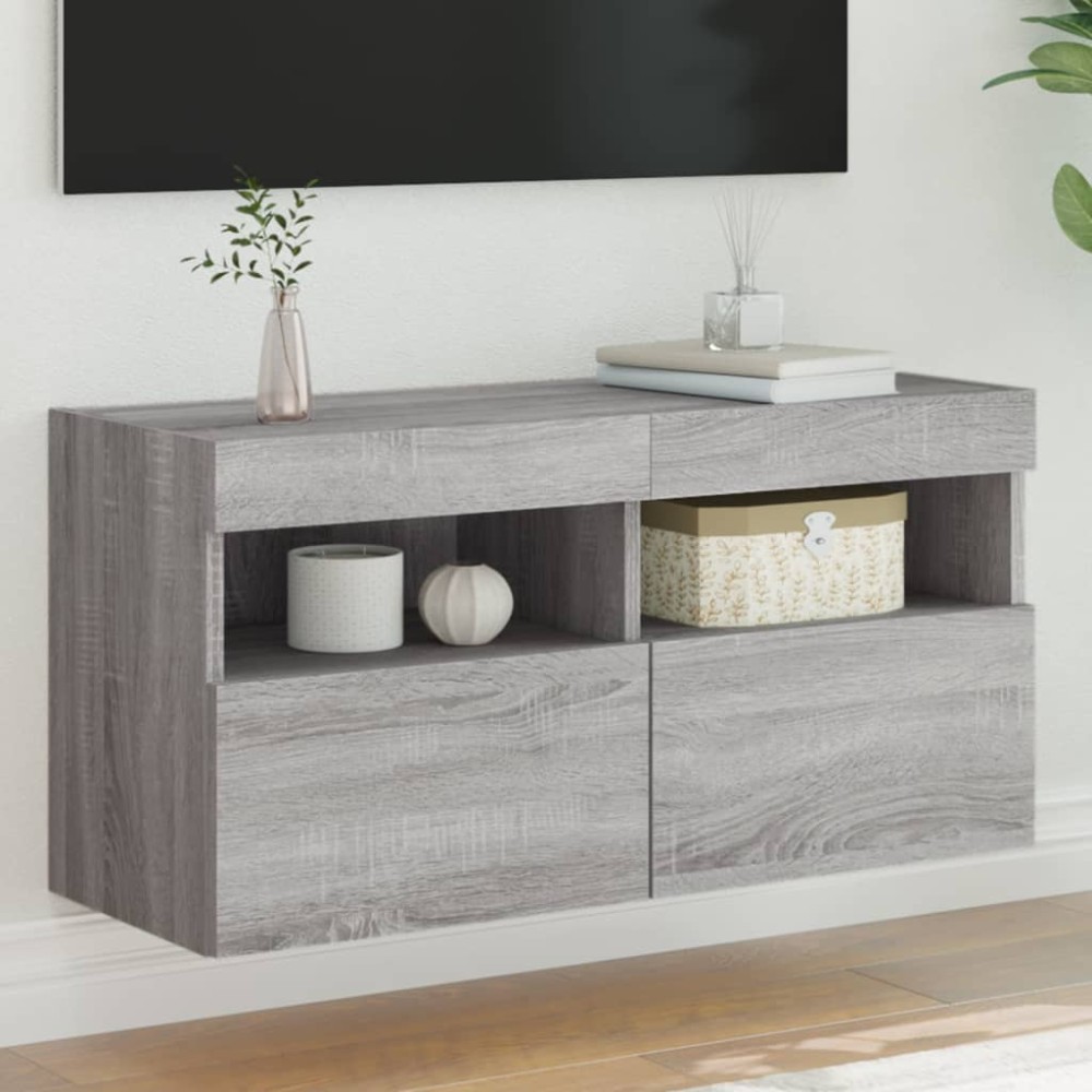 vidaXL Έπιπλο Τοίχου Τηλεόρασης με LED Γκρι Sonoma 80x30x40cm