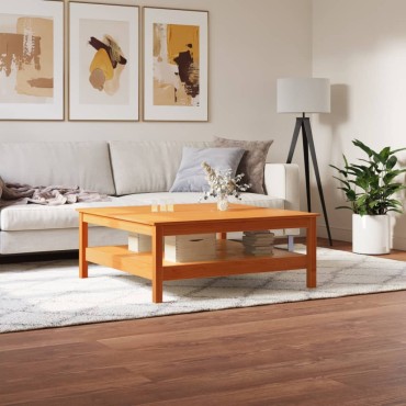 vidaXL Τραπεζάκι Σαλονιού Καφέ Κεριού 100x100x40cm Μασίφ Ξύλο Πεύκου 1 τεμ.