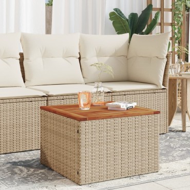 vidaXL Τραπέζι Κήπου Μπεζ 55x55x37cm Συνθετικό Ρατάν / Ξύλο Ακακίας 1 τεμ.