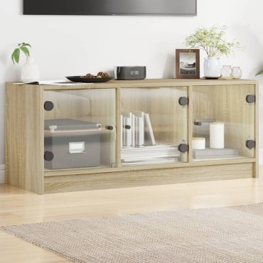 vidaXL Έπιπλο Τηλεόρασης Sonoma Δρυς 102x37x42cm με Γυάλινες Πόρτες