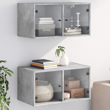 vidaXL Κομοδίνα 2 τεμ. Γκρι Σκυρ. 68,5x37x35cm με Γυάλινες Πόρτες