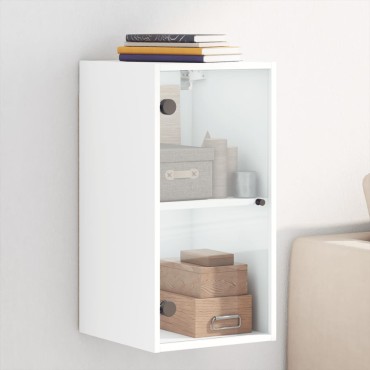 vidaXL Ντουλάπι Τοίχου Λευκό 35x37x68,5cm με Γυάλινες Πόρτες 1 τεμ.