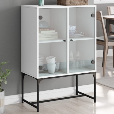 vidaXL Βοηθητικό Ντουλάπι Λευκό 69x37x100cm με Γυάλινες Πόρτες 1 τεμ.