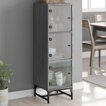 vidaXL Ντουλάπι Γκρι Sonoma 35x37x120cm με Γυάλινες Πόρτες 1 τεμ.