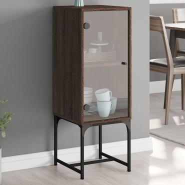 vidaXL Βοηθητικό Ντουλάπι Καφέ Δρυς 35x37x100cm Γυάλινες Πόρτες 1 τεμ.