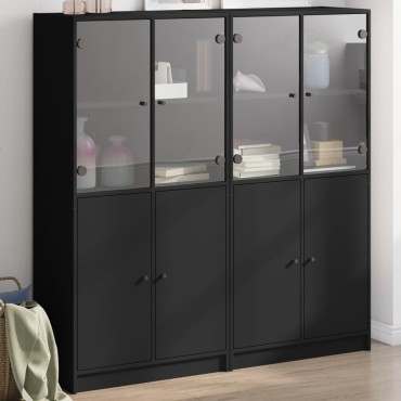vidaXL Βιβλιοθήκη με Πόρτες Μαύρη 136x37x142cm Επεξ. Ξύλο 1 τεμ.