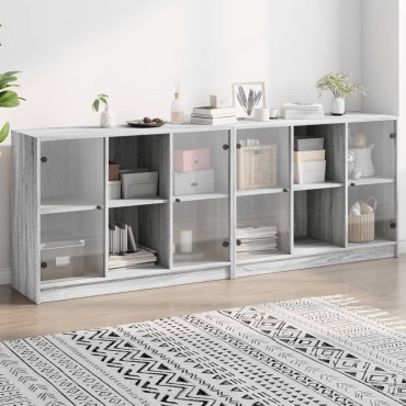 vidaXL Βιβλιοθήκη με Πόρτες Γκρι Sonoma 204x37x75cm Επεξ. Ξύλο 1 τεμ.