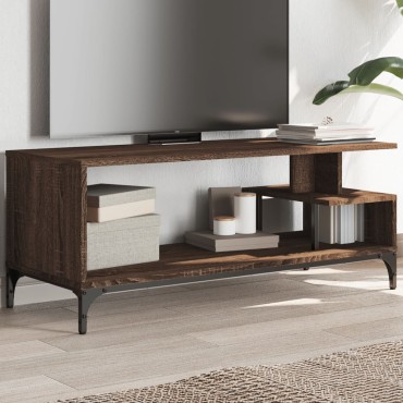vidaXL Έπιπλο TV Καφέ Δρυς 102x40x41cm Επ Ξύλο/Ατσάλι Ηλ Βαφή Πούδρα