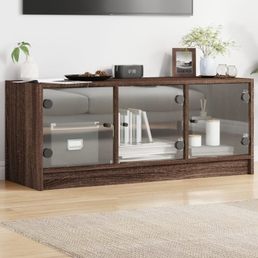 vidaXL Έπιπλο Τηλεόρασης Καφέ Δρυς 102x37x42cm Γυάλινες Πόρτες