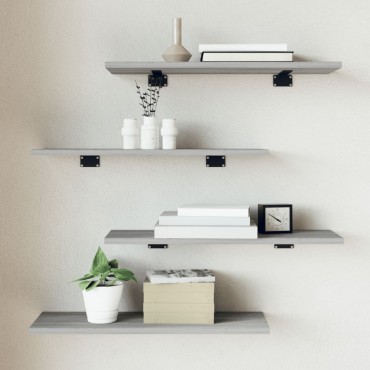 vidaXL Ράφια Τοίχου 4 τεμ. Γκρι Sonoma 60x20x1,5cm Επεξεργ. Ξύλο
