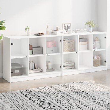 vidaXL Βιβλιοθήκη με Πόρτες Λευκή 204x37x75cm από Επεξεργ. Ξύλο 1 τεμ.
