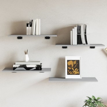 vidaXL Ράφια Τοίχου 4 τεμ. Γκρι Sonoma 60x30x1,5cm Επεξεργ. Ξύλο