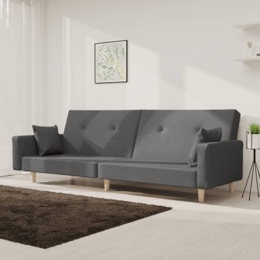 vidaXL Καναπές Κρεβάτι Διθέσιος Ανοιχτό Γκρι Υφασμάτινος & 2 Μαξιλάρια 220x84,5x69cm 1 τεμ.