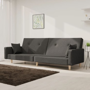 vidaXL Καναπές Κρεβάτι Διθέσιος Σκούρο Γκρι Υφασμάτινος με 2 Μαξιλάρια 220x84,5x69cm 1 τεμ.