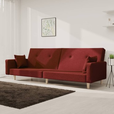 vidaXL Καναπές Κρεβάτι Διθέσιος Μπορντό Υφασμάτινος με Δύο Μαξιλάρια 220x84,5x69cm 1 τεμ.