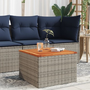 vidaXL Τραπέζι Κήπου Γκρι 55x55x37cm Συνθετικό Ρατάν / Ξύλο Ακακίας 1 τεμ.