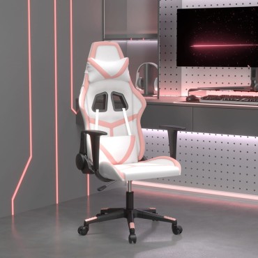 vidaXL Καρέκλα Gaming Λευκό και Ροζ από Συνθετικό Δέρμα 67x64x(116-127)cm 1 τεμ.