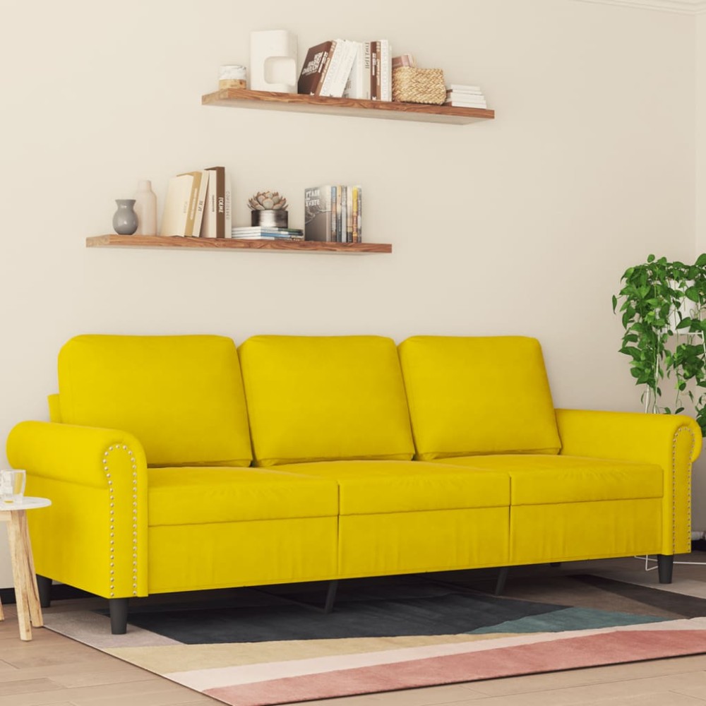 vidaXL Καναπές Τριθέσιος Κίτρινο Βελούδινος 212x77x80cm 1 τεμ.
