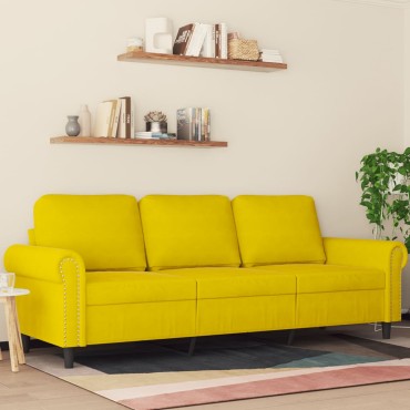 vidaXL Καναπές Τριθέσιος Κίτρινο Βελούδινος 212x77x80cm 1 τεμ.