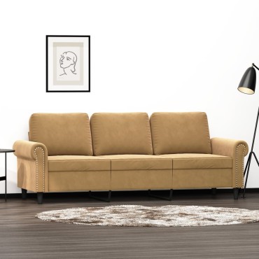 vidaXL Καναπές Τριθέσιος Καφέ Βελούδινος 212x77x80cm 1 τεμ.
