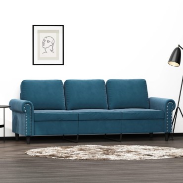 vidaXL Καναπές Τριθέσιος Μπλε Βελούδινος 212x77x80cm 1 τεμ.