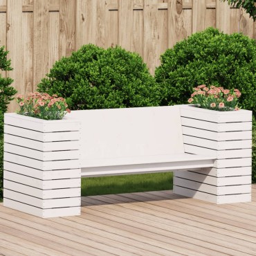 vidaXL Ζαρντινιέρα Παγκάκι Λευκή 167,5x60x65cm Μασίφ Ξύλο Πεύκου
