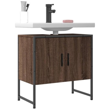 vidaXL Ντουλάπι Νιπτήρα Μπάνιου Καφέ Δρυς 60x33x60cm Επεξ. Ξύλο 1 τεμ.