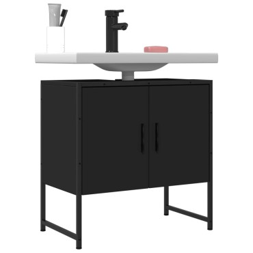 vidaXL Ντουλάπι Νιπτήρα Μπάνιου Μαύρο 60x33x60cm Επεξεργασμένο Ξύλο 1 τεμ.