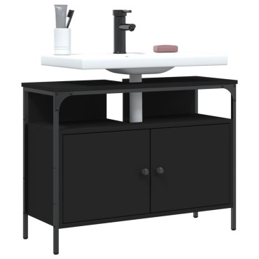 vidaXL Ντουλάπι Νιπτήρα Μπάνιου Μαύρο 80x30x60cm Επεξεργασμένο Ξύλο 1 τεμ.