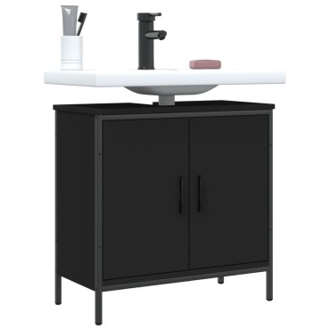 vidaXL Ντουλάπι Νιπτήρα Μπάνιου Μαύρο 60x30x60cm Επεξεργασμένο Ξύλο 1 τεμ.