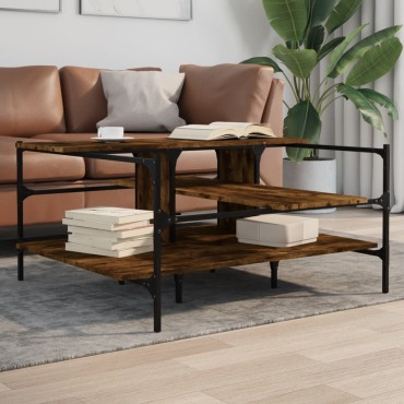 vidaXL Τραπεζάκι Σαλονιού Καπνιστή Δρυς 100x100x48,5cm Επεξεργ. Ξύλο 1 τεμ.