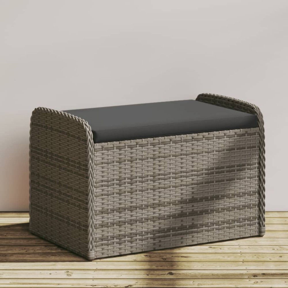 vidaXL Παγκάκι Αποθήκευσης Γκρι 80x51x52cm Συνθετικό Ρατάν Μαξιλάρι 1 τεμ.