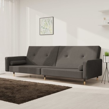 vidaXL Καναπές Κρεβάτι Διθέσιος Σκούρο Γκρι Βελούδινος & 2 Μαξιλάρια 220x84,5x69cm 1 τεμ.